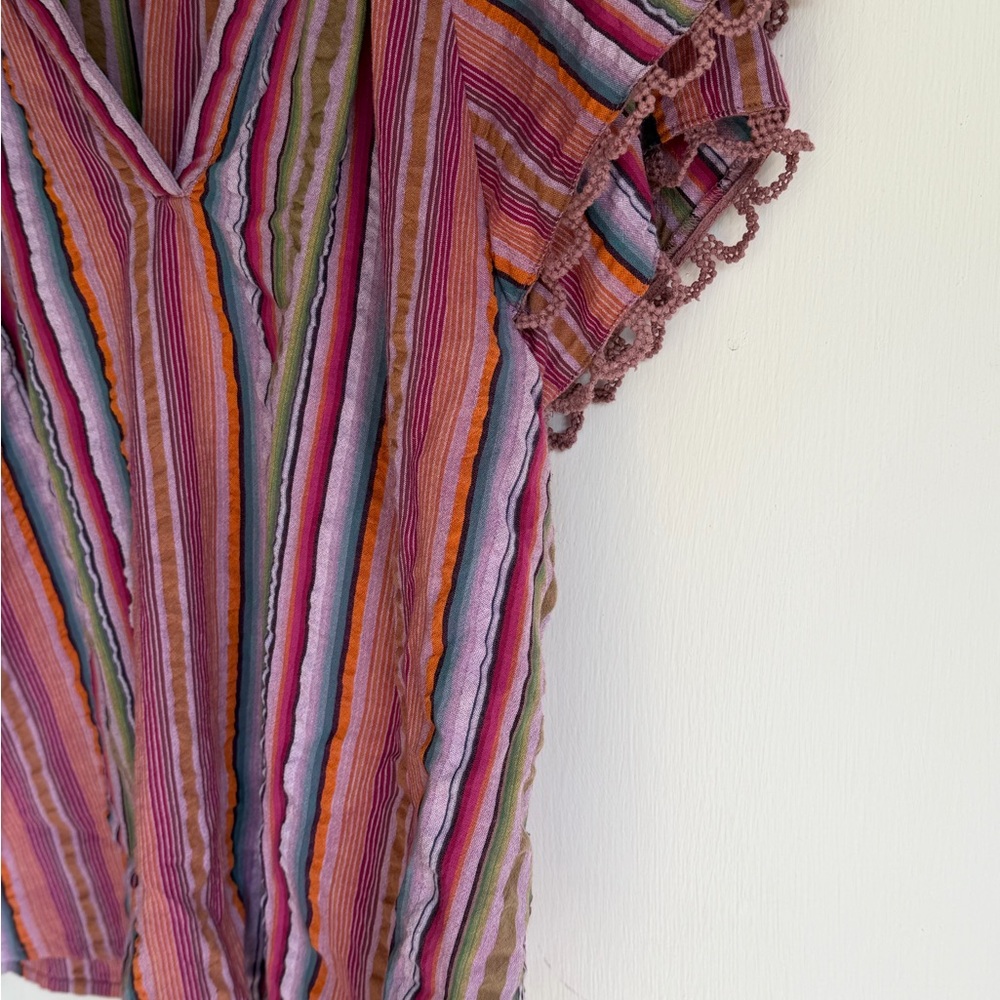 Democracy Striped Pink Multi-Color Boho Flutter Sleeve Top. Petite Medium - Picture 5 of 6